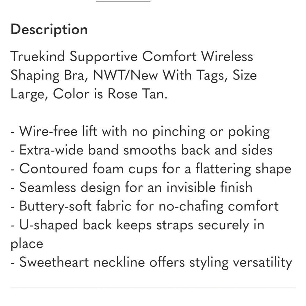Truekind Supportive Comfort Wireless Shaping Bra NWT ROSE Tan - Picture 3 of 4